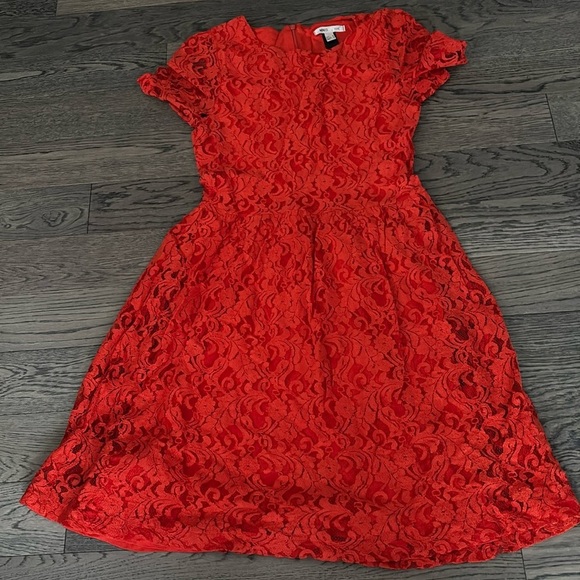 Mango red lace mini dress Sz M - Picture 1 of 10